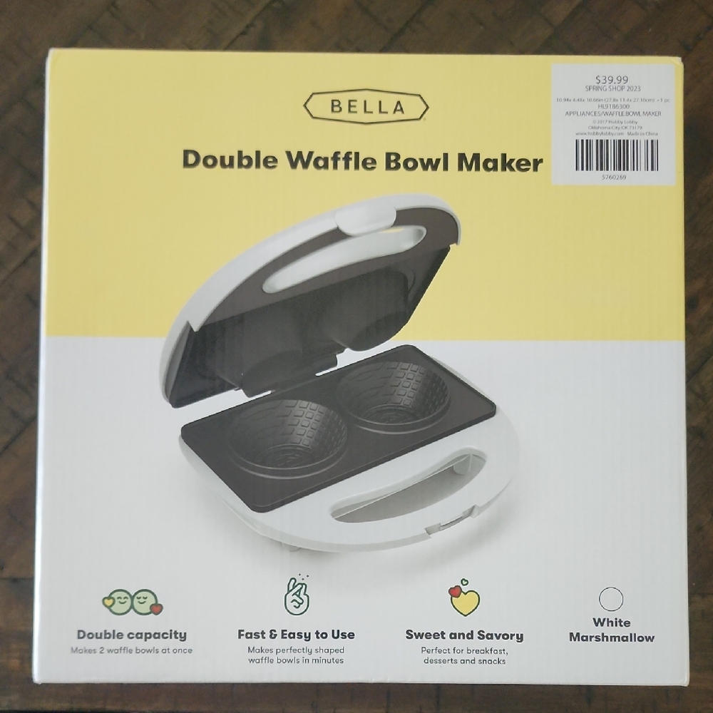 BELLA Double Waffle Bowl Maker — White/Black